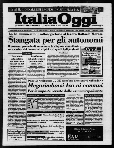 Italia oggi : quotidiano di economia finanza e politica